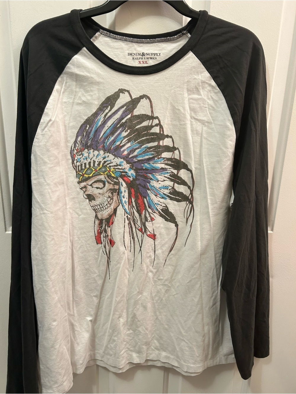 Ralph Lauren Denim & Supply Black & White Raglan Skull Headdress Tee
